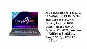 asus rog strix g16 (2024) intel core i9 14th gen 14900hx (16 gb/1 tb ssd/windows 11 home/8 gb graphics/nvidia geforce rtx 4070) g614jir n4062ws gaming laptop